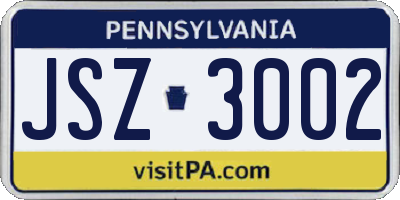 PA license plate JSZ3002