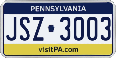 PA license plate JSZ3003
