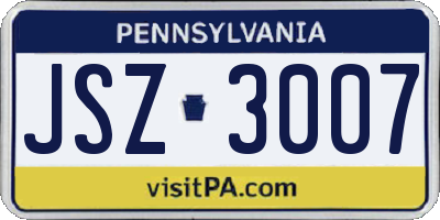 PA license plate JSZ3007
