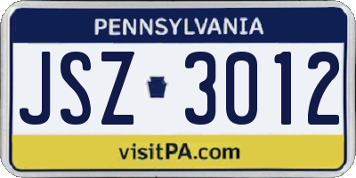 PA license plate JSZ3012