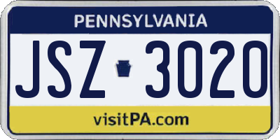 PA license plate JSZ3020