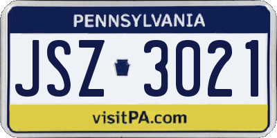 PA license plate JSZ3021