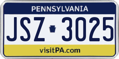 PA license plate JSZ3025