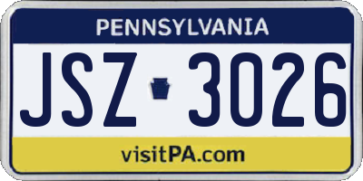 PA license plate JSZ3026
