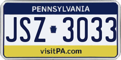 PA license plate JSZ3033