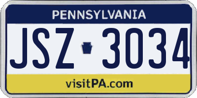 PA license plate JSZ3034