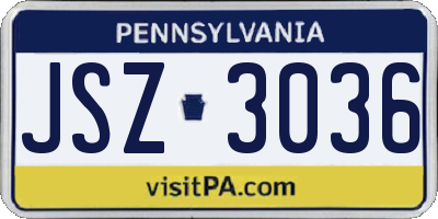 PA license plate JSZ3036