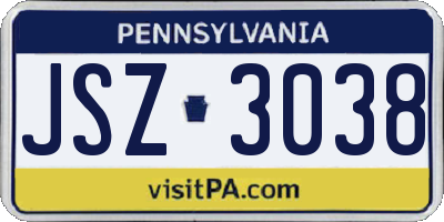 PA license plate JSZ3038
