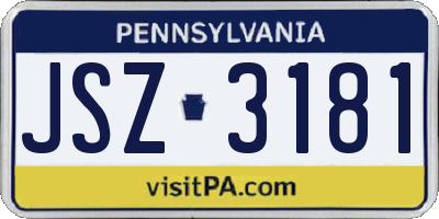 PA license plate JSZ3181