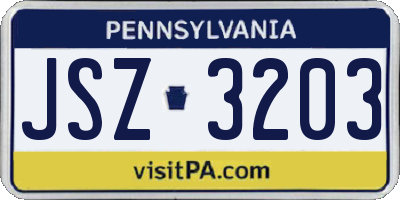PA license plate JSZ3203