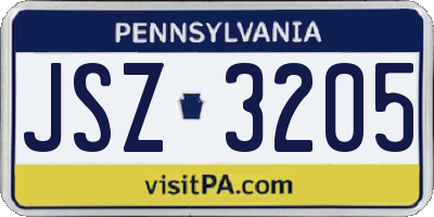 PA license plate JSZ3205