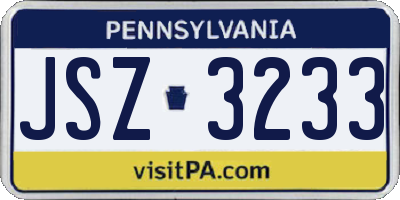 PA license plate JSZ3233