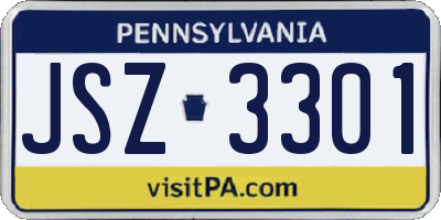 PA license plate JSZ3301