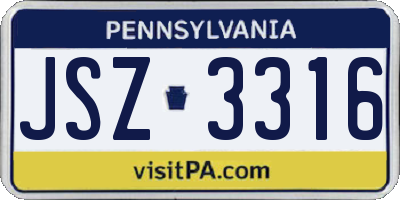 PA license plate JSZ3316