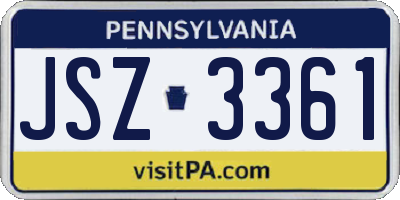 PA license plate JSZ3361