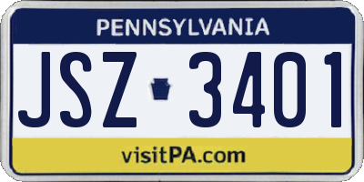 PA license plate JSZ3401