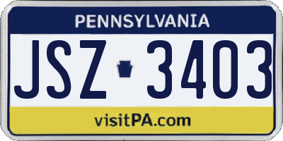 PA license plate JSZ3403