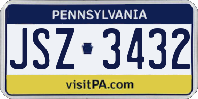 PA license plate JSZ3432