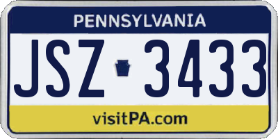 PA license plate JSZ3433