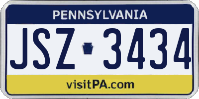 PA license plate JSZ3434