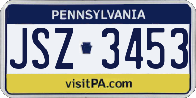 PA license plate JSZ3453