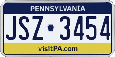 PA license plate JSZ3454