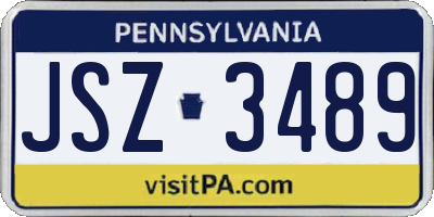 PA license plate JSZ3489