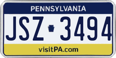 PA license plate JSZ3494