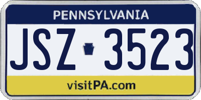 PA license plate JSZ3523