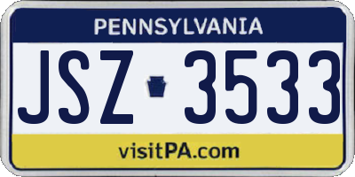 PA license plate JSZ3533