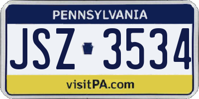 PA license plate JSZ3534