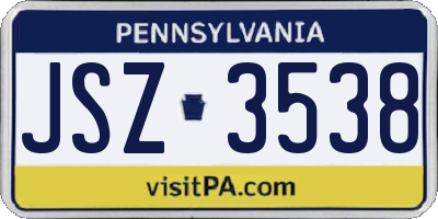 PA license plate JSZ3538