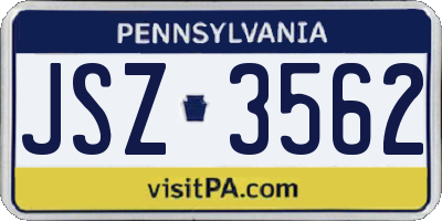 PA license plate JSZ3562