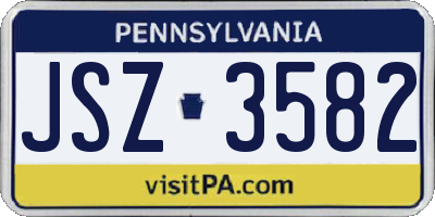 PA license plate JSZ3582