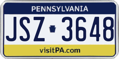 PA license plate JSZ3648
