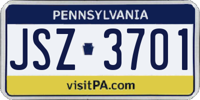 PA license plate JSZ3701