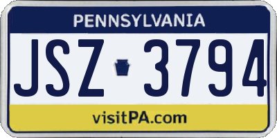 PA license plate JSZ3794