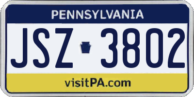 PA license plate JSZ3802