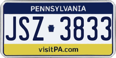PA license plate JSZ3833