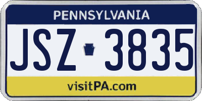 PA license plate JSZ3835