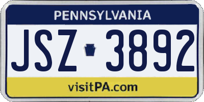 PA license plate JSZ3892