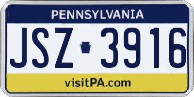 PA license plate JSZ3916