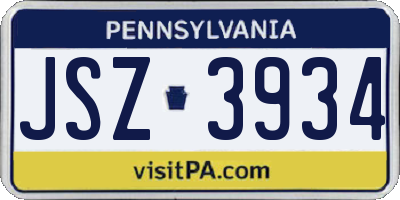 PA license plate JSZ3934