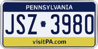 PA license plate JSZ3980