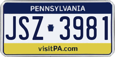 PA license plate JSZ3981