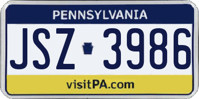 PA license plate JSZ3986