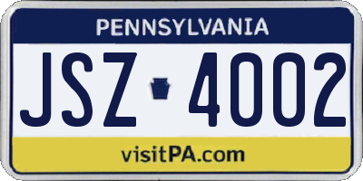 PA license plate JSZ4002