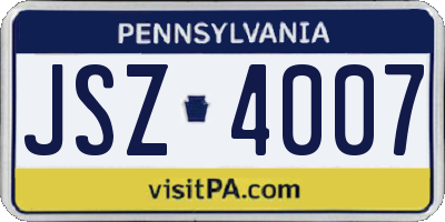 PA license plate JSZ4007