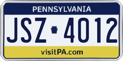 PA license plate JSZ4012