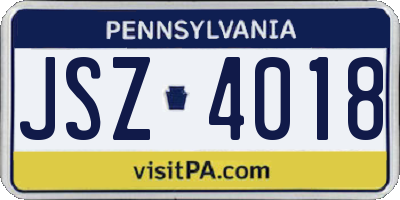PA license plate JSZ4018